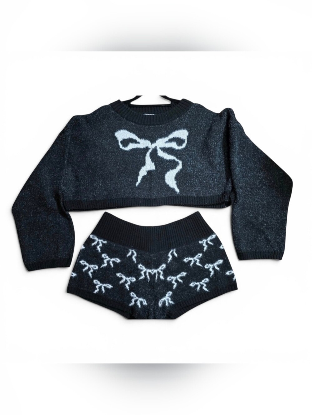 Urban Outfitters Black Sweater with White Bow With Shorts Top Small Bottom XL